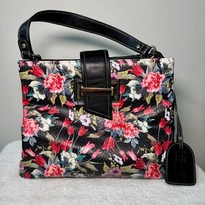 Spring Step L'Artiste Floral Leather & PU Shoulder Bag Black Multicolor Satchel